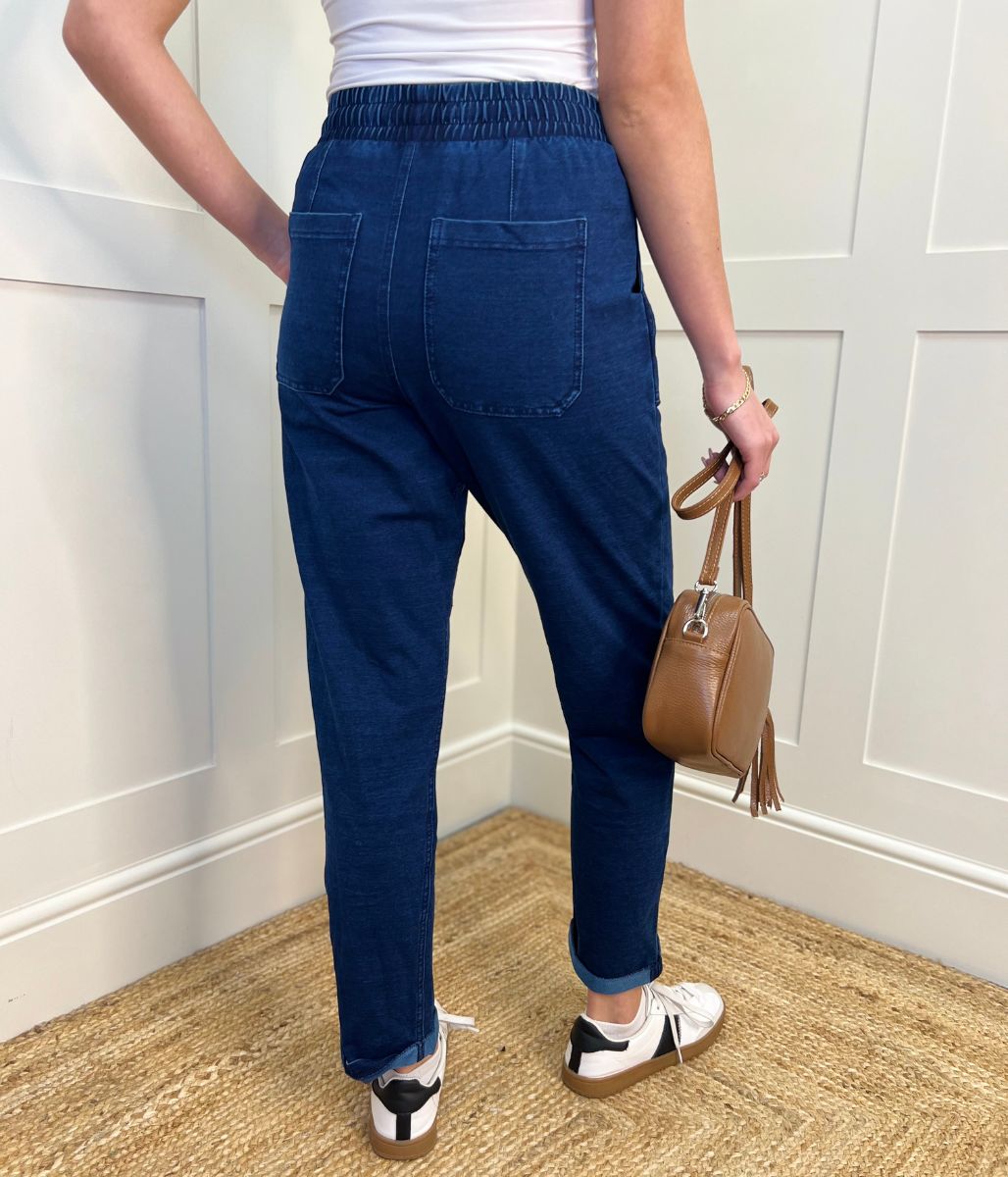 Cotton Rich Dark Denim Straight Leg Jogger Trousers