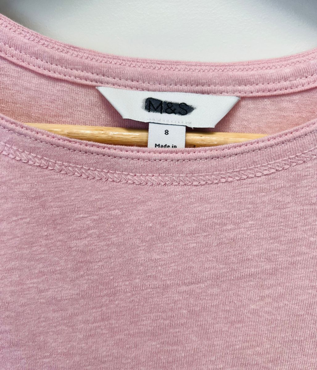 Pink Linen Blend Crew Neck Top