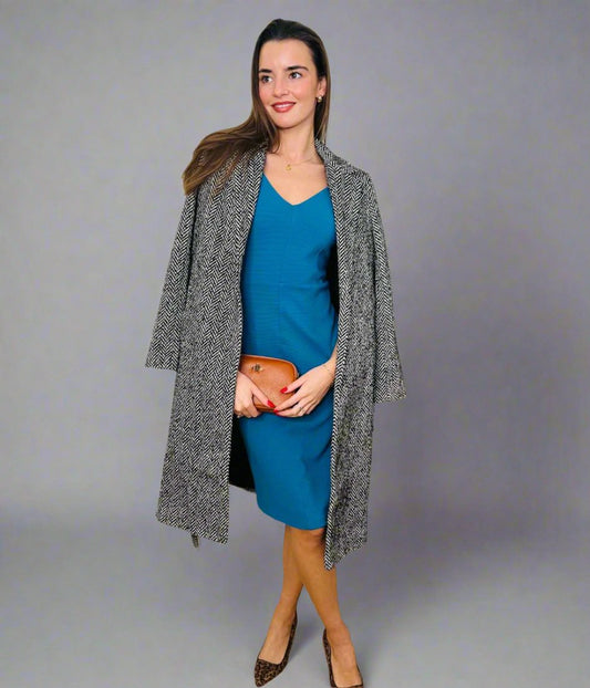 Teal Ottoman Ribbed V Neck Dress