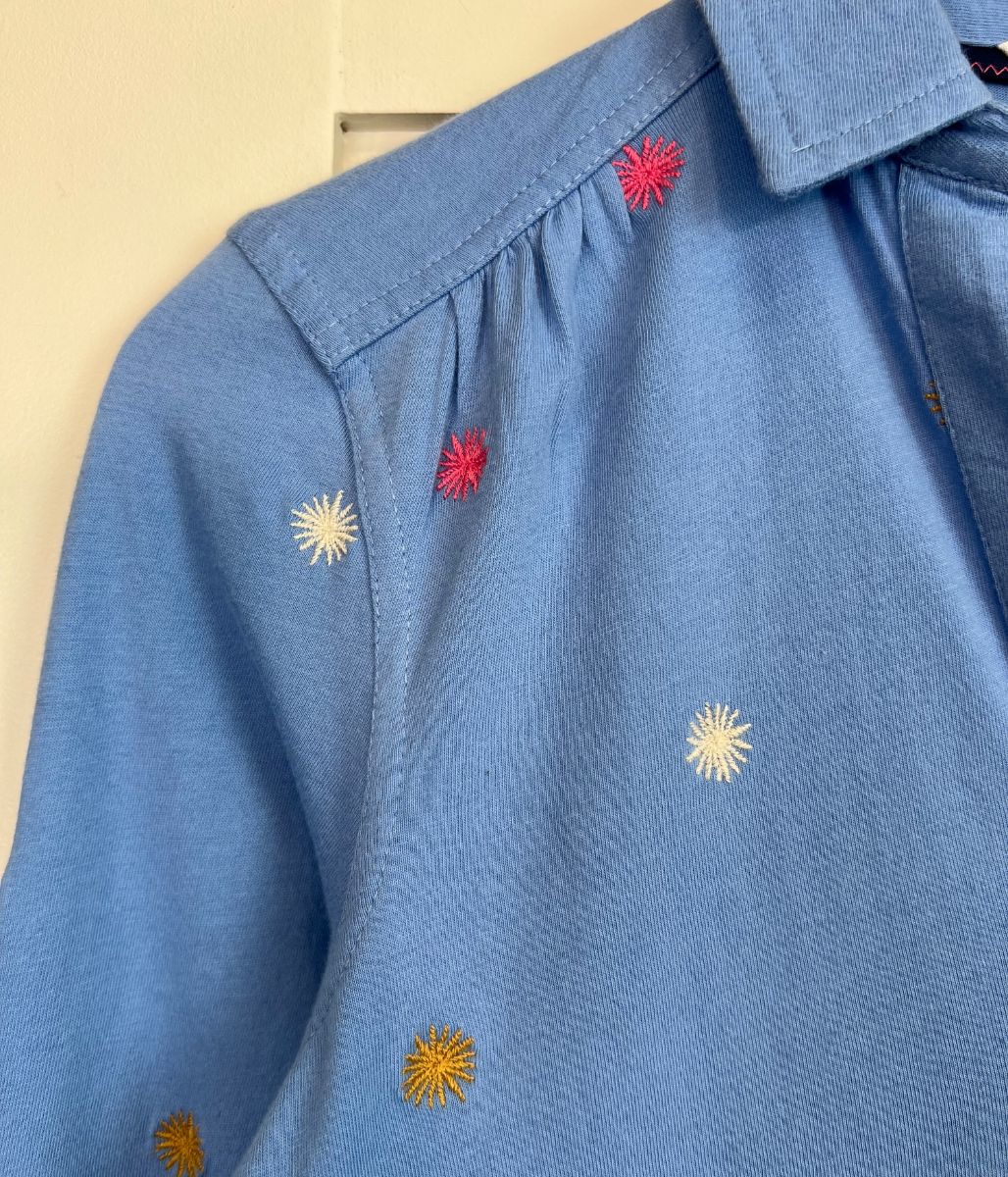 Blue Embroidered Annie Jersey Shirt