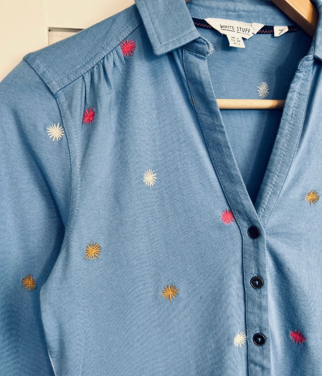 Blue Embroidered Annie Jersey Shirt