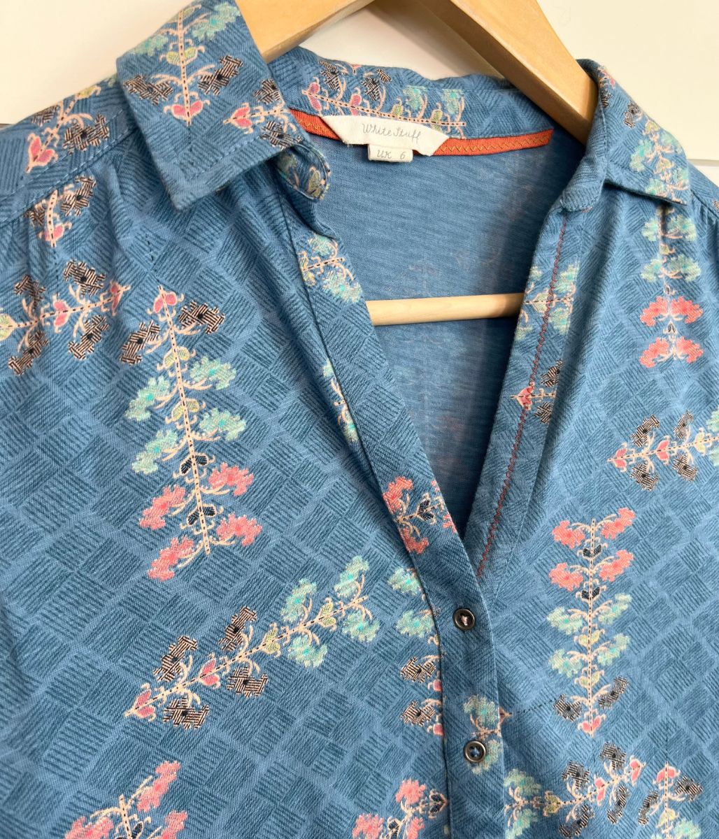 Teal Flower Print Annie Jersey Shirt