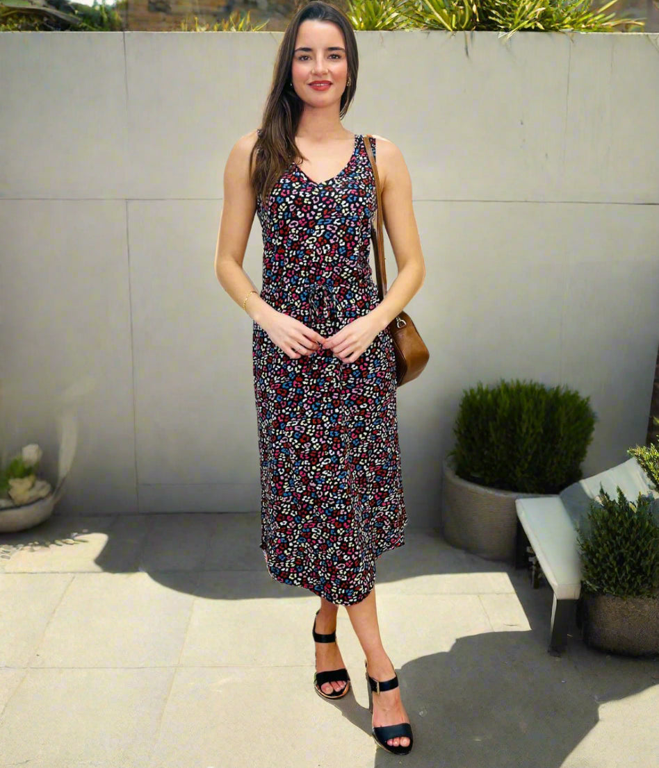 Animal Print Cotton Jersey Midi Dress