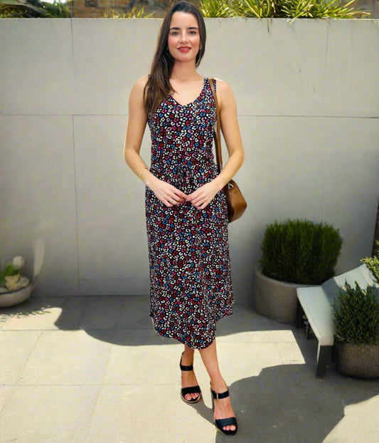 Animal Print Cotton Jersey Midi Dress