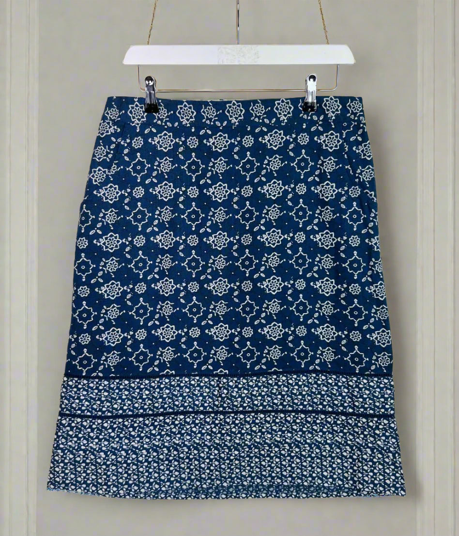Mantaray Navy Print Cotton Skirt