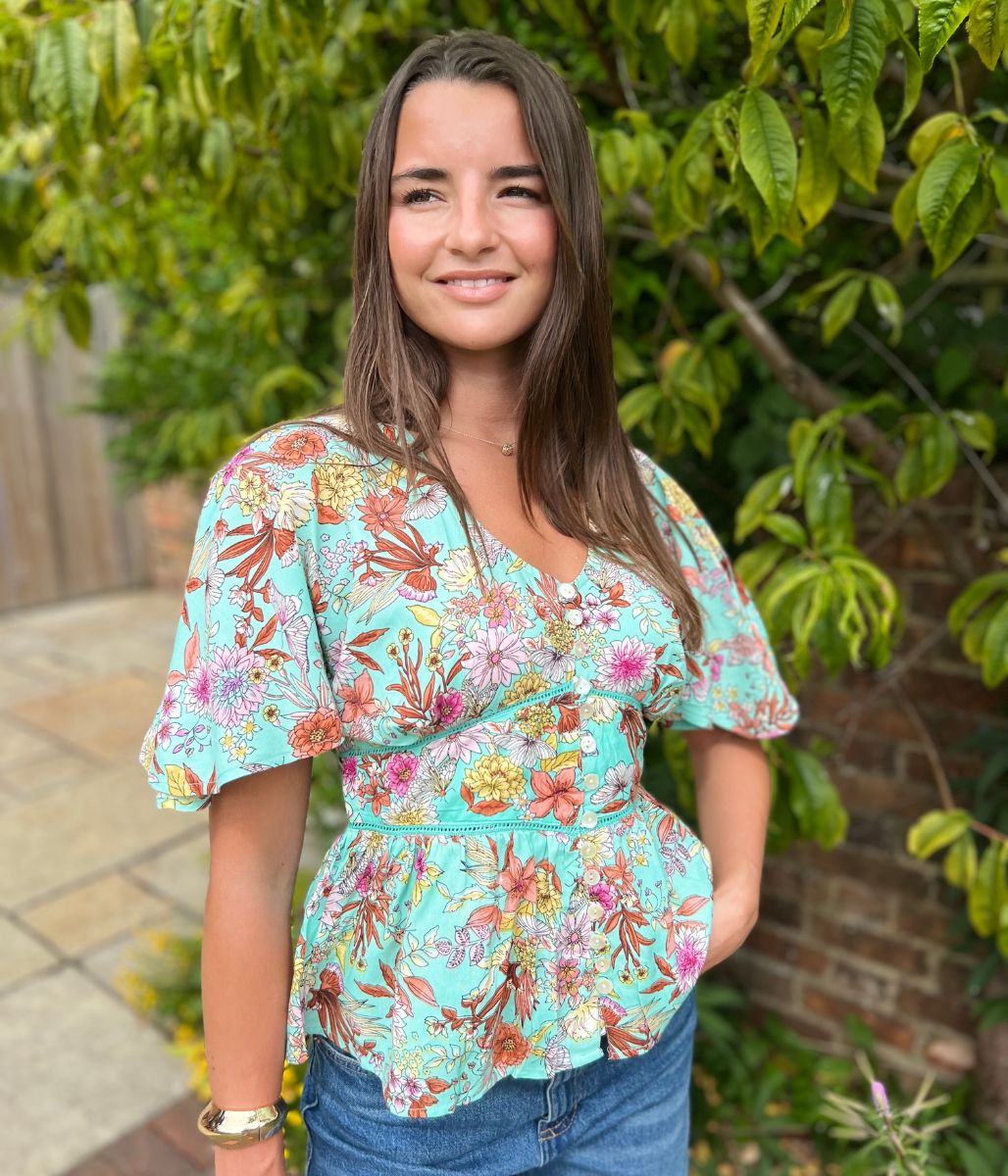 Aqua Ditsy Floral Blouse