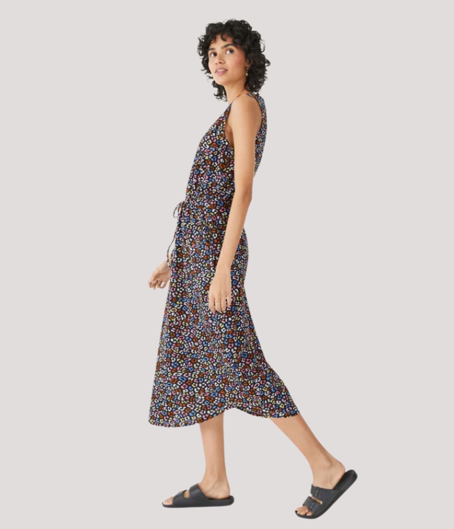 Animal Print Cotton Jersey Midi Dress