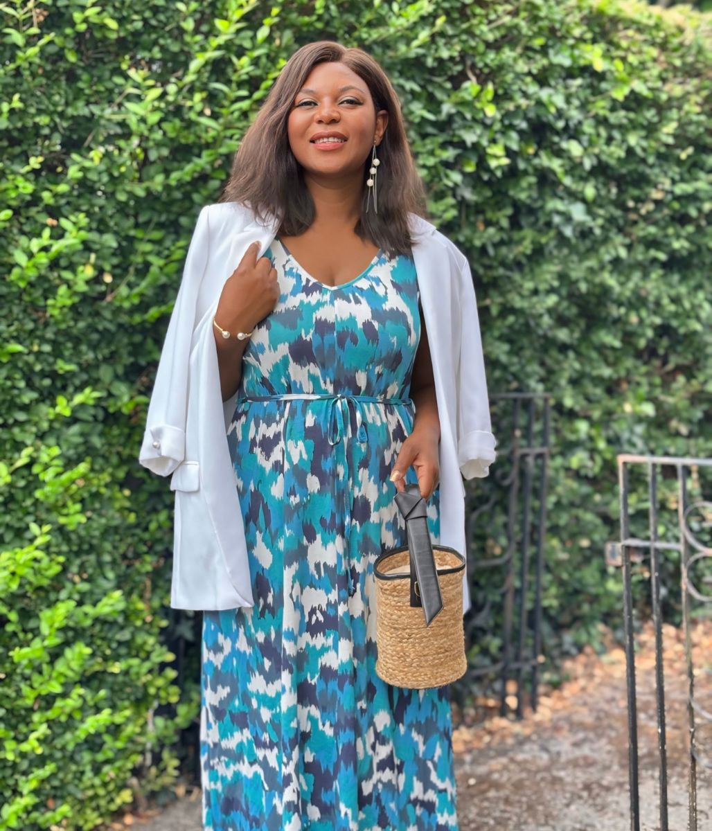 Blue Abstract Sleeveless Jersey Sundress