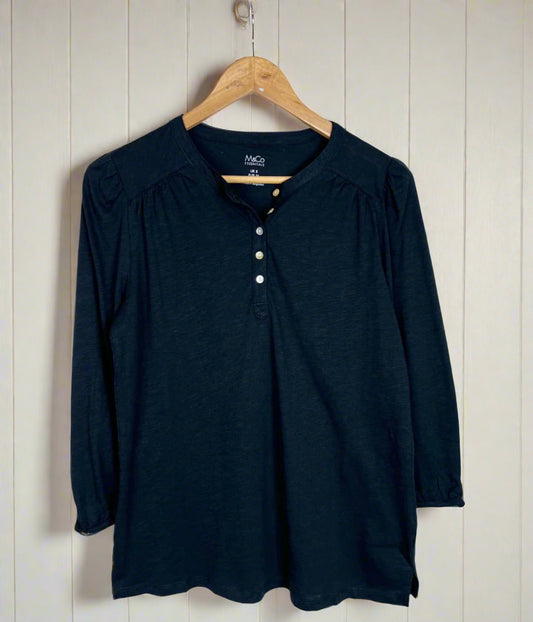 Black Long Sleeve Buttoned detail Henley Top