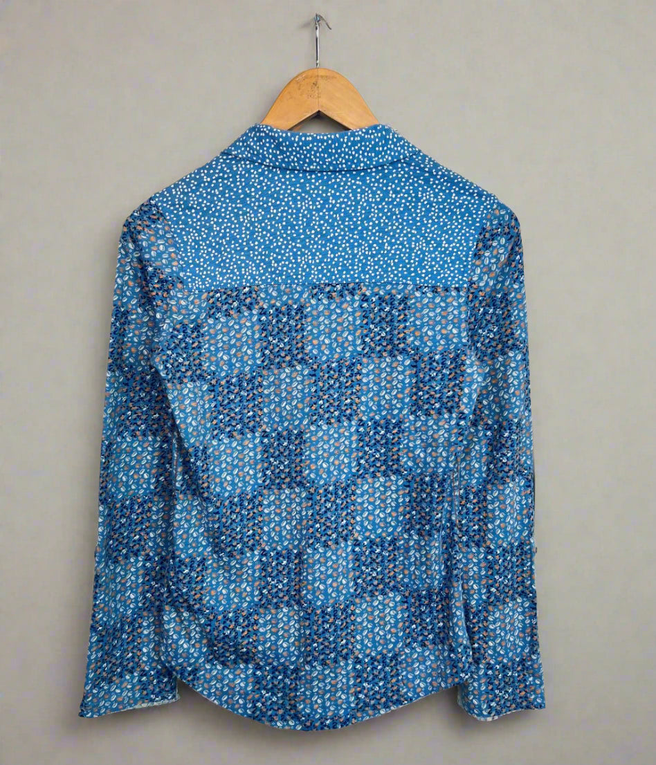 Blue Patchwork Print Annie Jersey Shirt