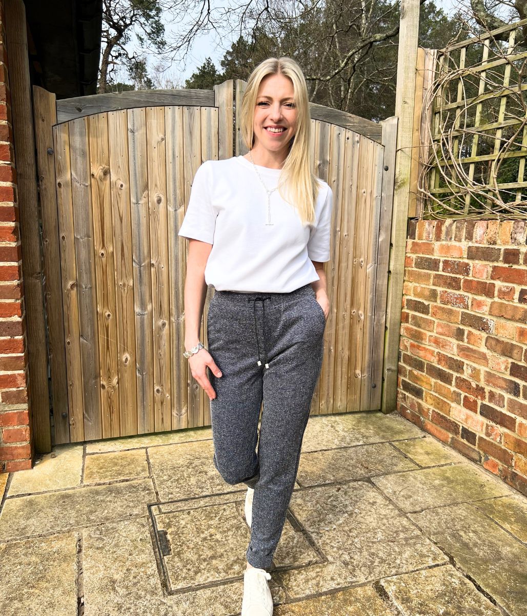 Navy Textured Stretch Trousers