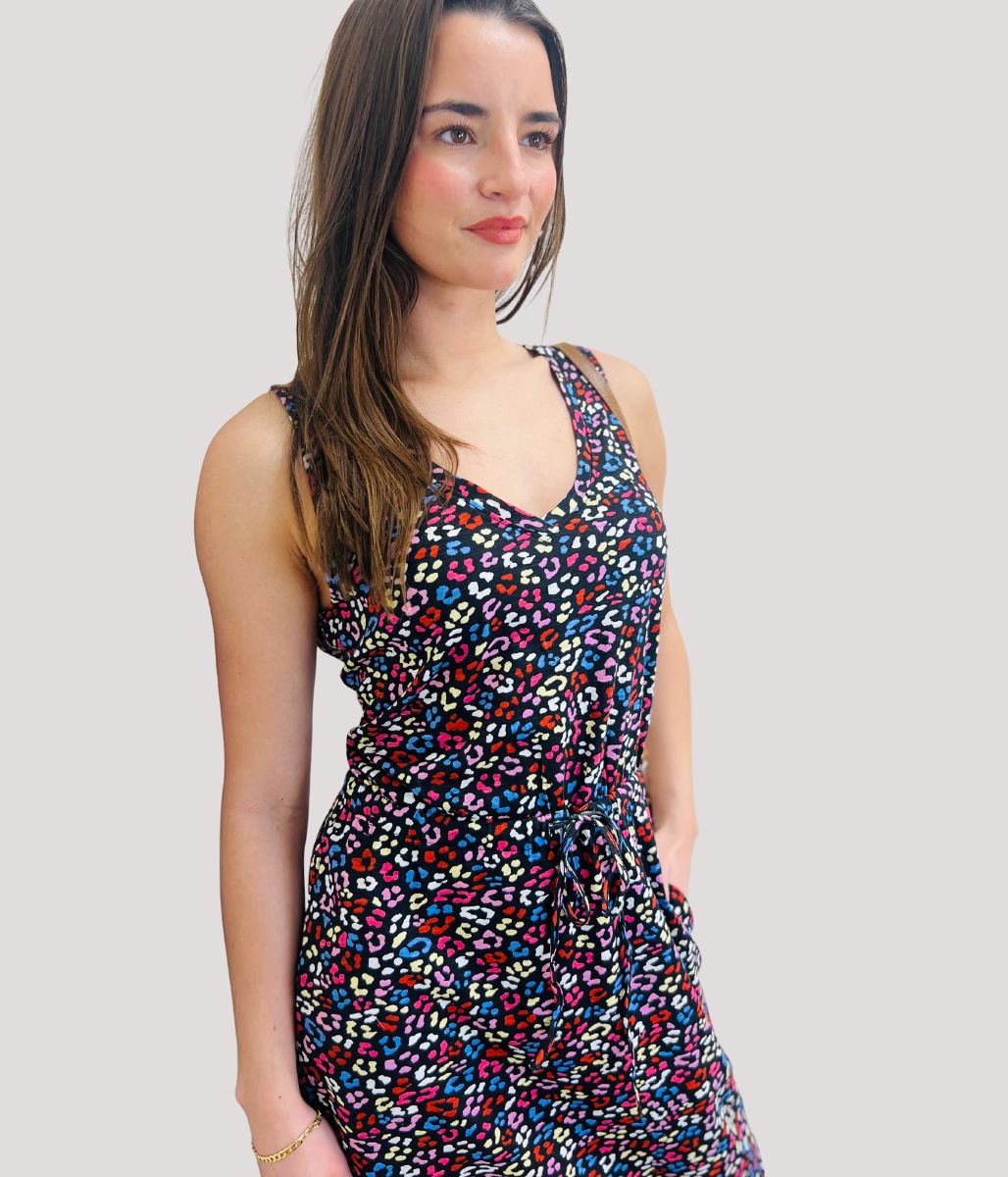 Animal Print Cotton Jersey Midi Dress