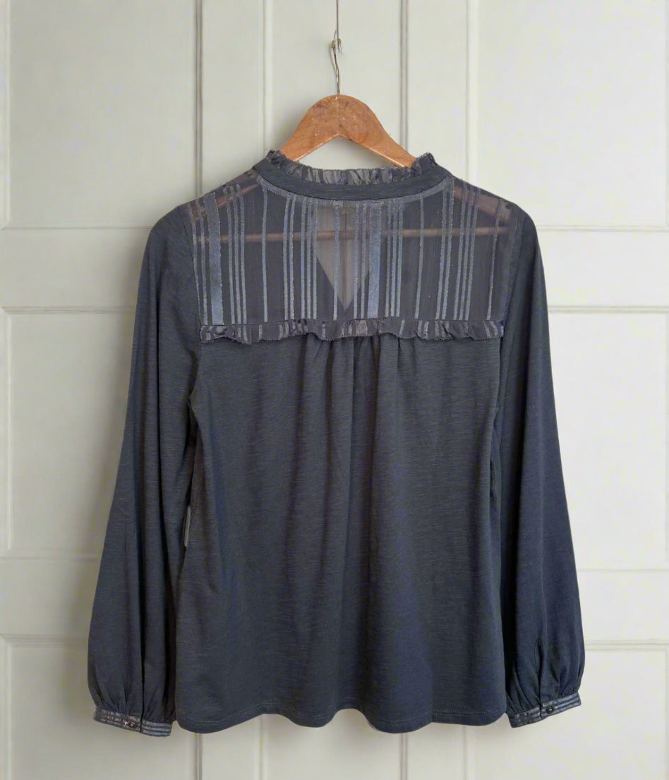 Grey Contrast Jersey Blouse