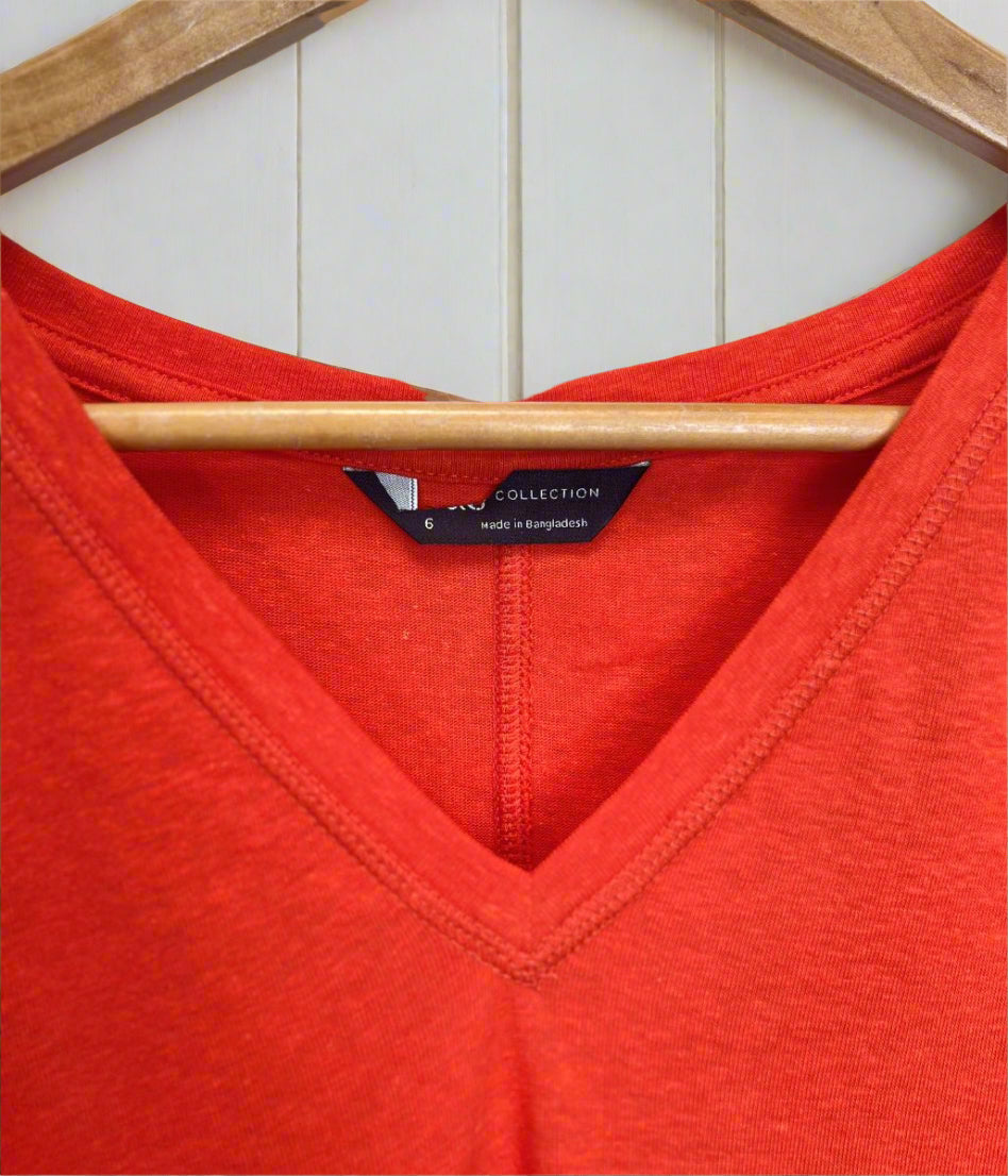 Orange Linen Blend V Neck Tee