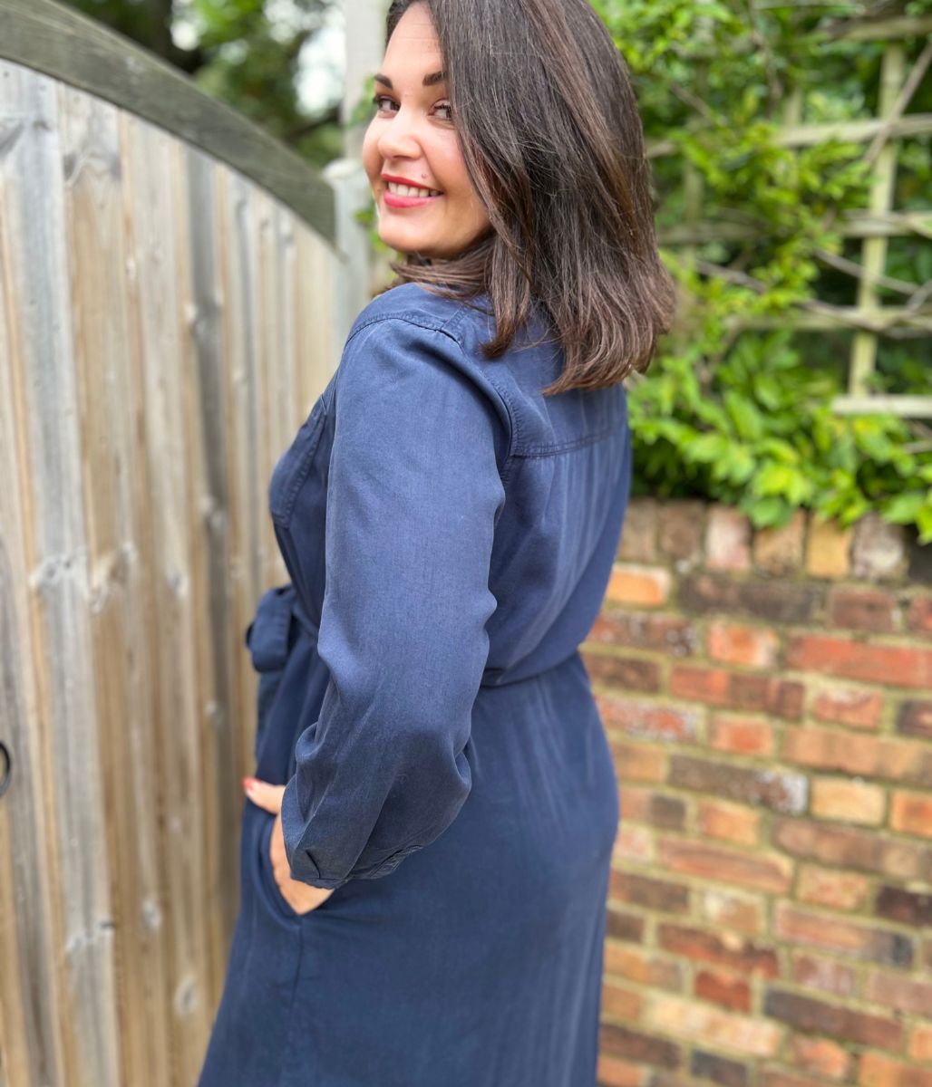 Navy Tencel Belted Midi Shirt Dress