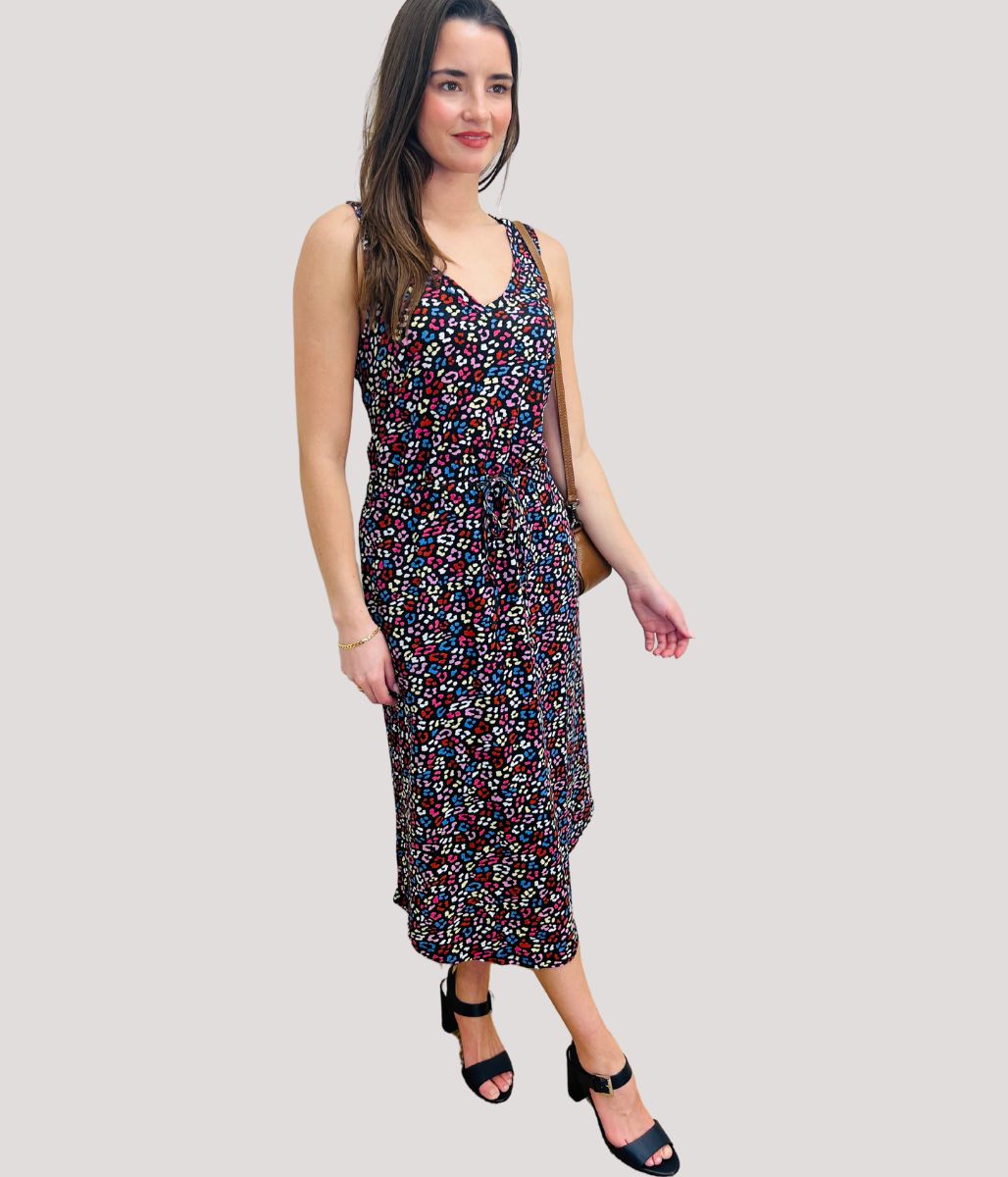 Animal Print Cotton Jersey Midi Dress