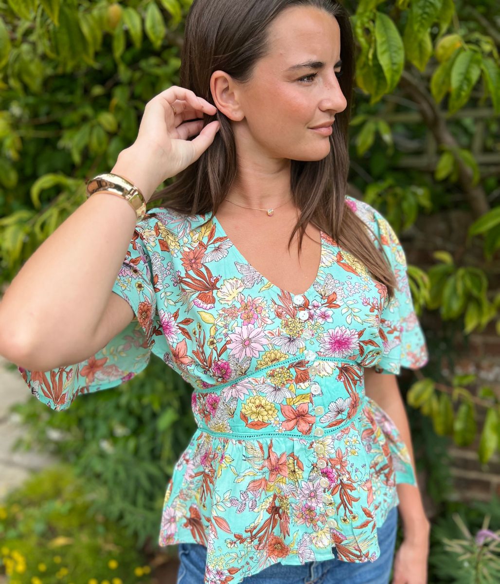 Aqua Ditsy Floral Blouse