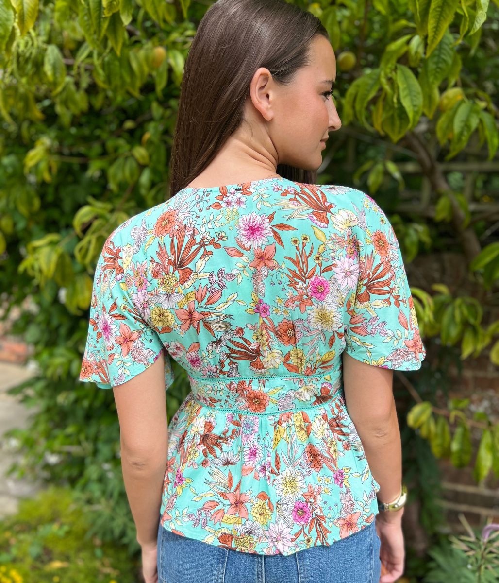 Aqua Ditsy Floral Blouse