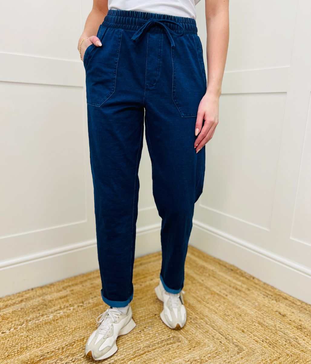 Cotton Rich Dark Denim Straight Leg Jogger Trousers