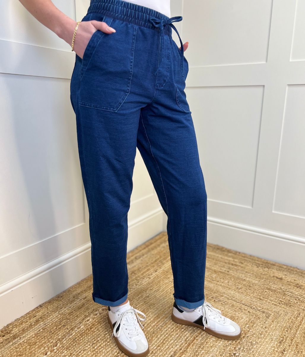 Cotton Rich Dark Denim Straight Leg Jogger Trousers