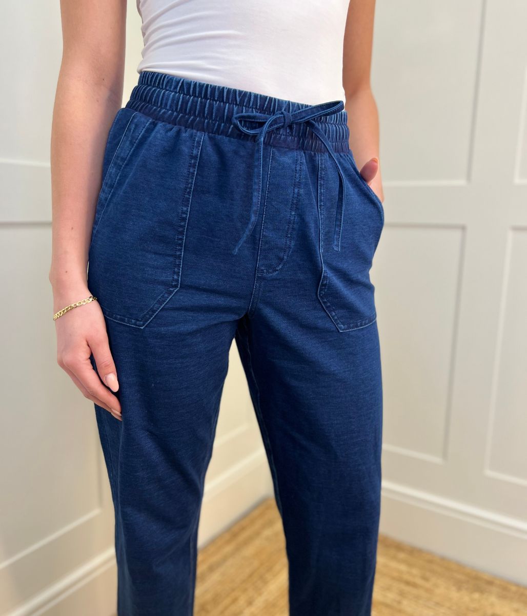 Cotton Rich Dark Denim Straight Leg Jogger Trousers