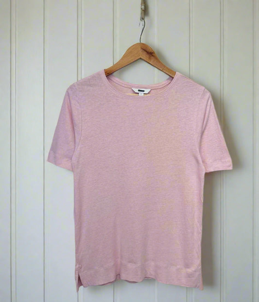 Pink Linen Blend Crew Neck Top