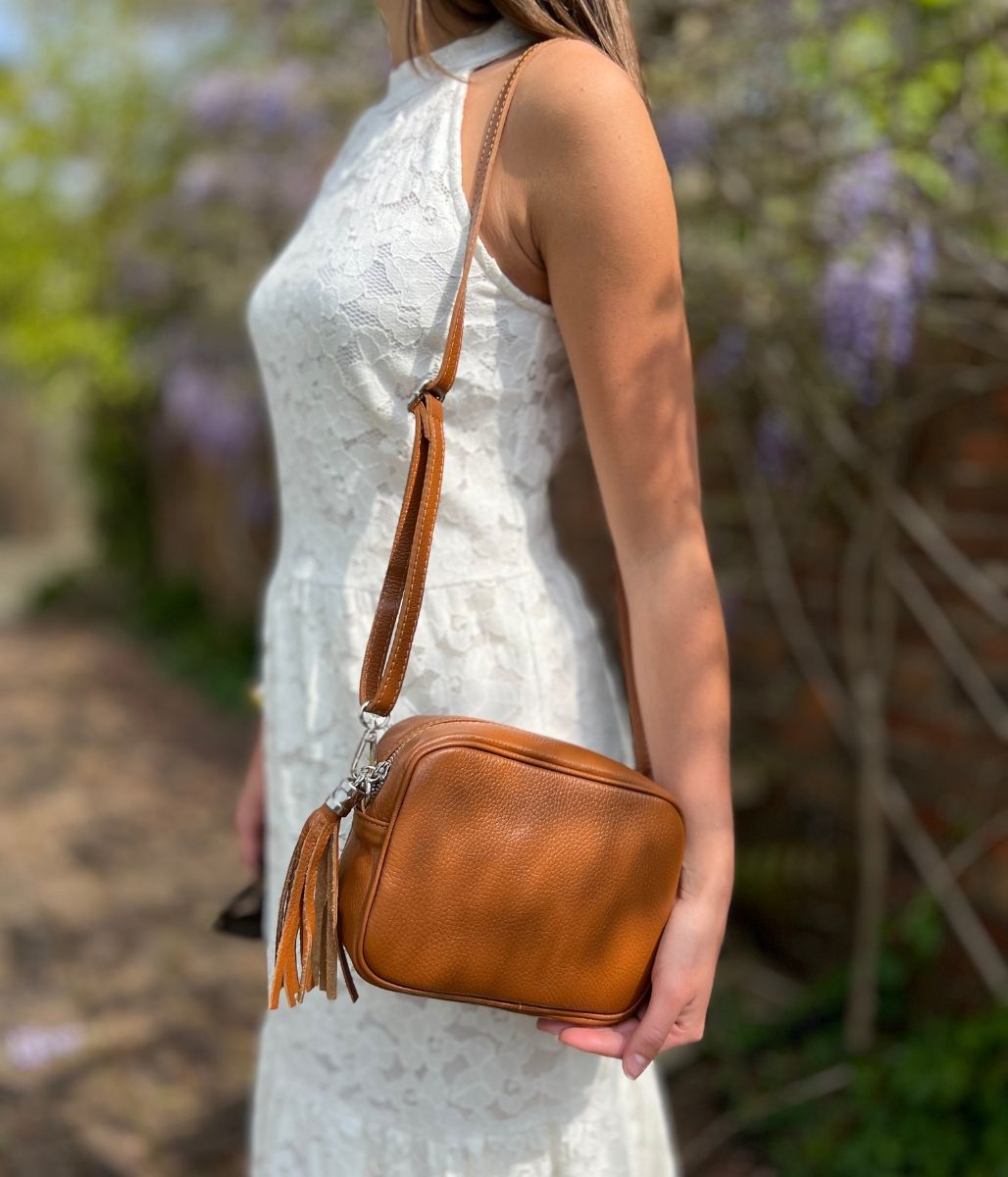 Chestnut Leather Tassel Camera Bag