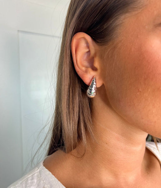 Silver Hammered Teardrop Earrings