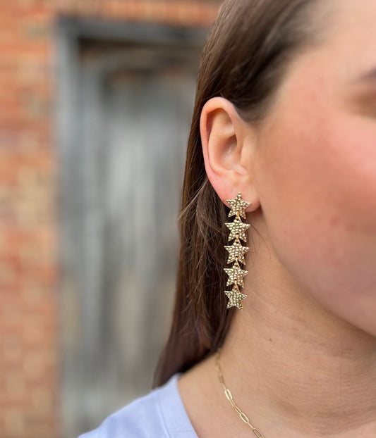 Gold Hammered Stars Drop Earring