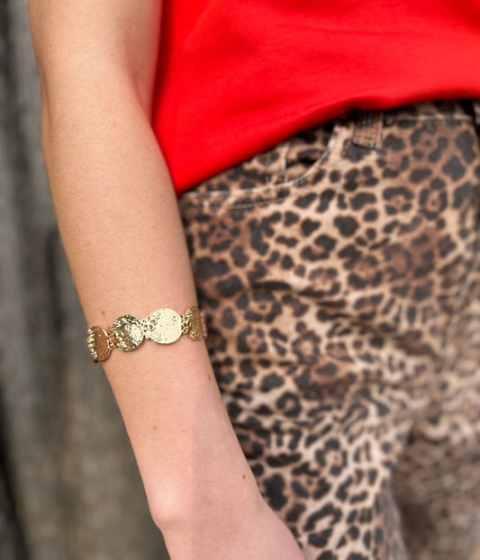 Gold Hammered Elasticated Bracelet
