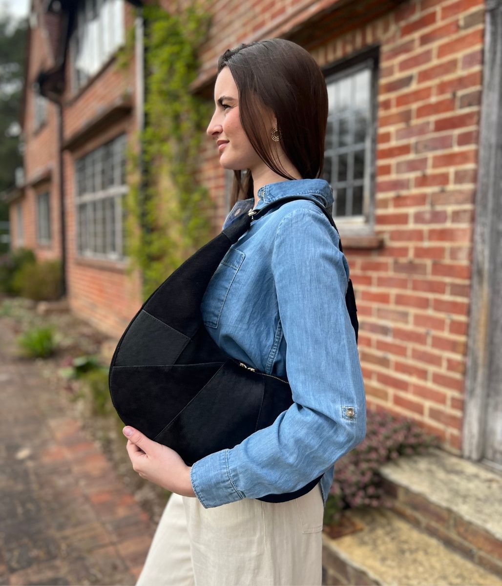 Black Designer Half Moon Suede Bag
