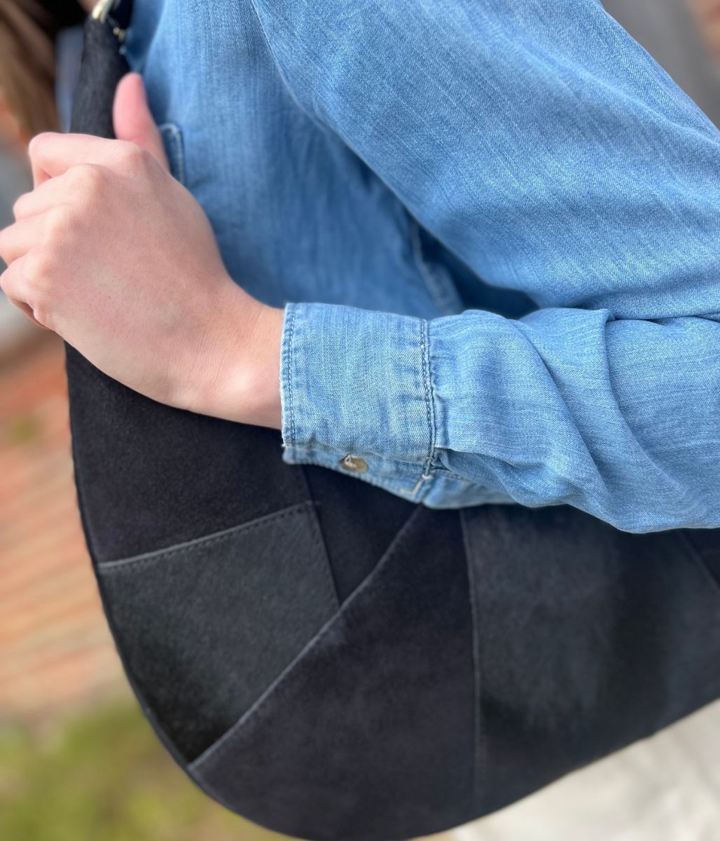 Black Designer Half Moon Suede Bag