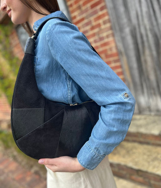 Black Designer Half Moon Suede Bag
