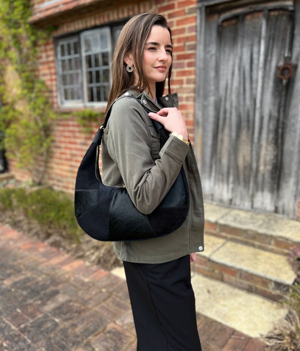 Black Designer Half Moon Suede Bag