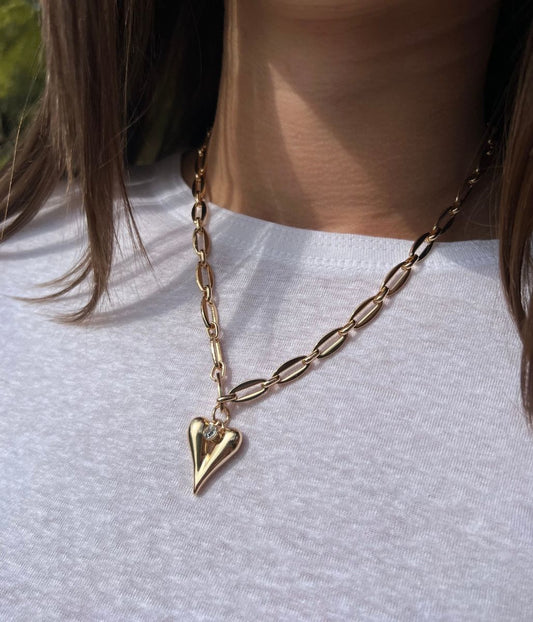 Gold Heart Chunky Chain Necklace