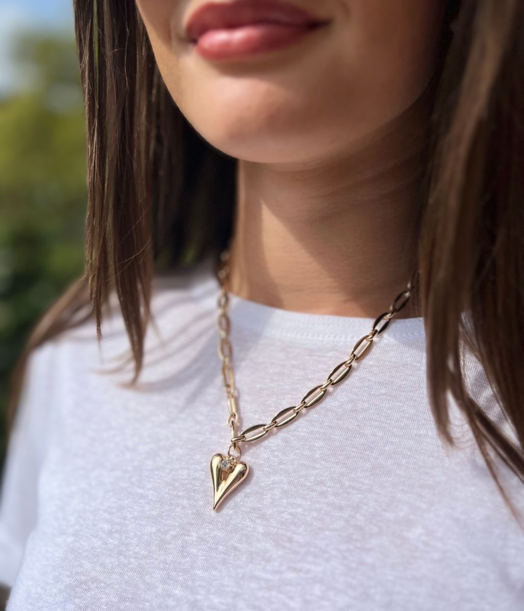 Gold Heart Chunky Chain Necklace