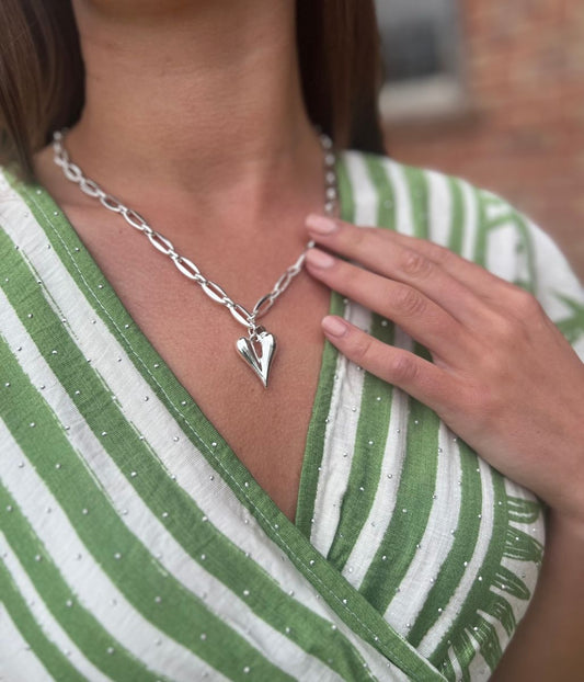 Silver Heart Chunky Chain Necklace