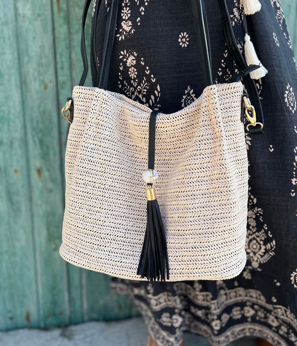 Natural Woven Raffia Tote Bag