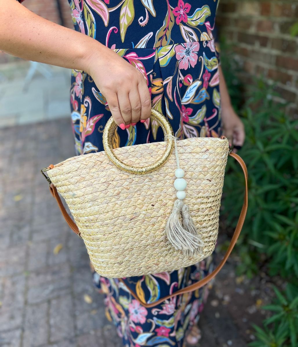 Gold Weave Raffia Bucket Bag