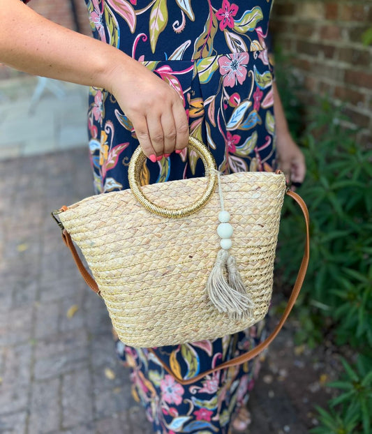 Gold Weave Raffia Bucket Bag