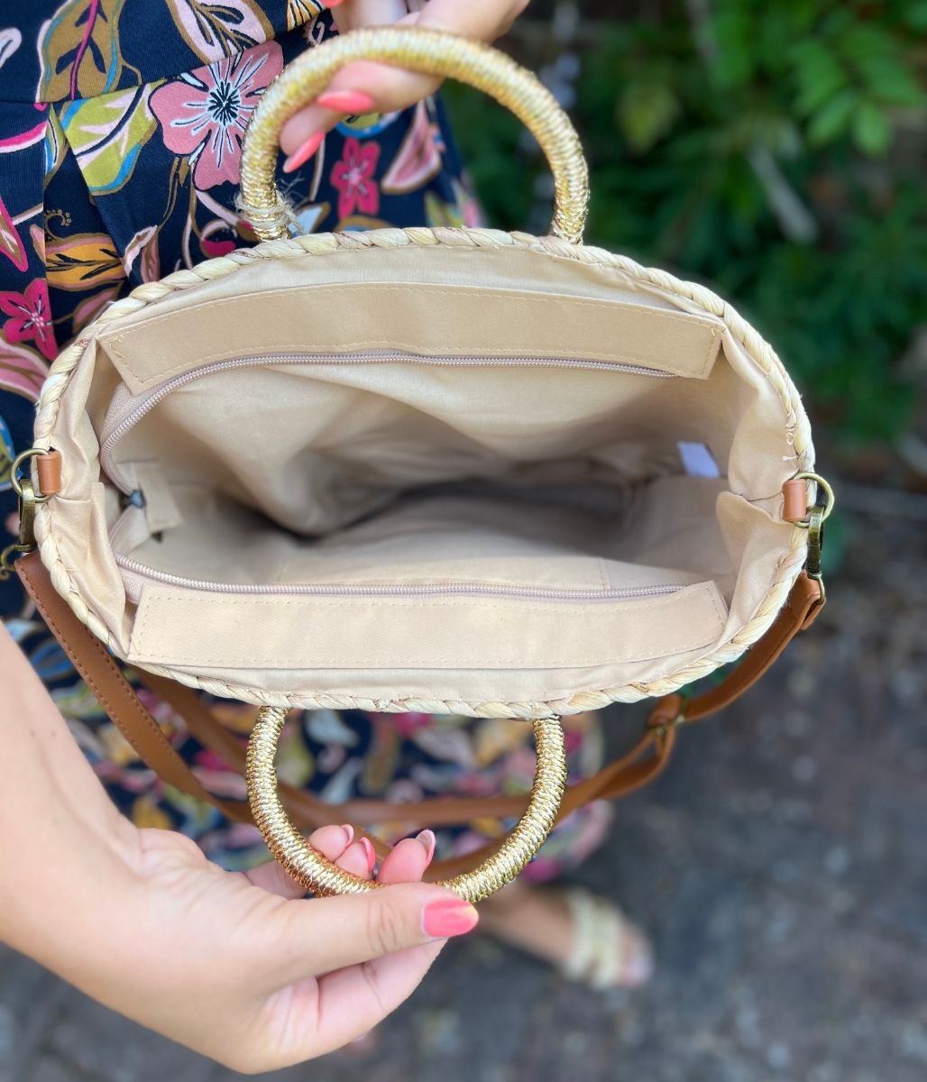 Gold Weave Raffia Bucket Bag