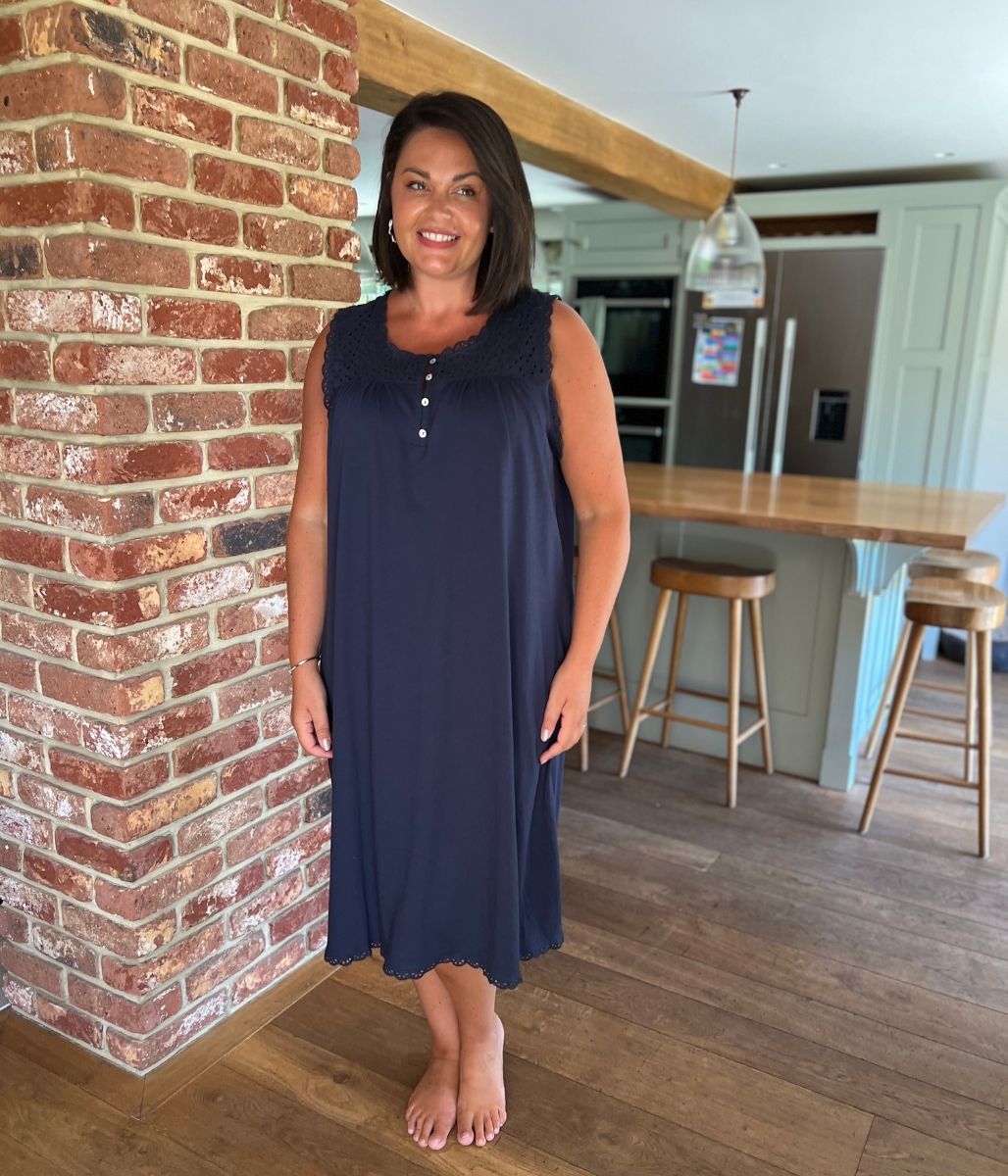 Navy Cotton Sleeveless Nightdress