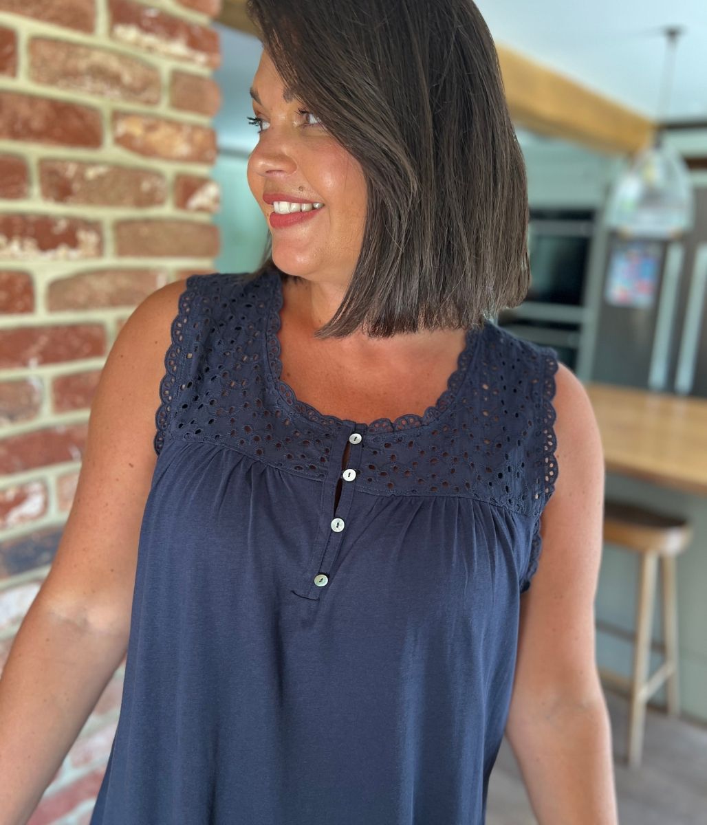 Navy Cotton Sleeveless Nightdress