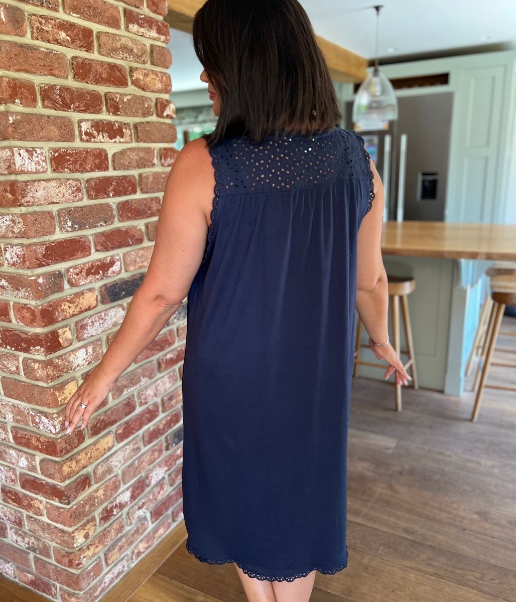 Navy Cotton Sleeveless Nightdress