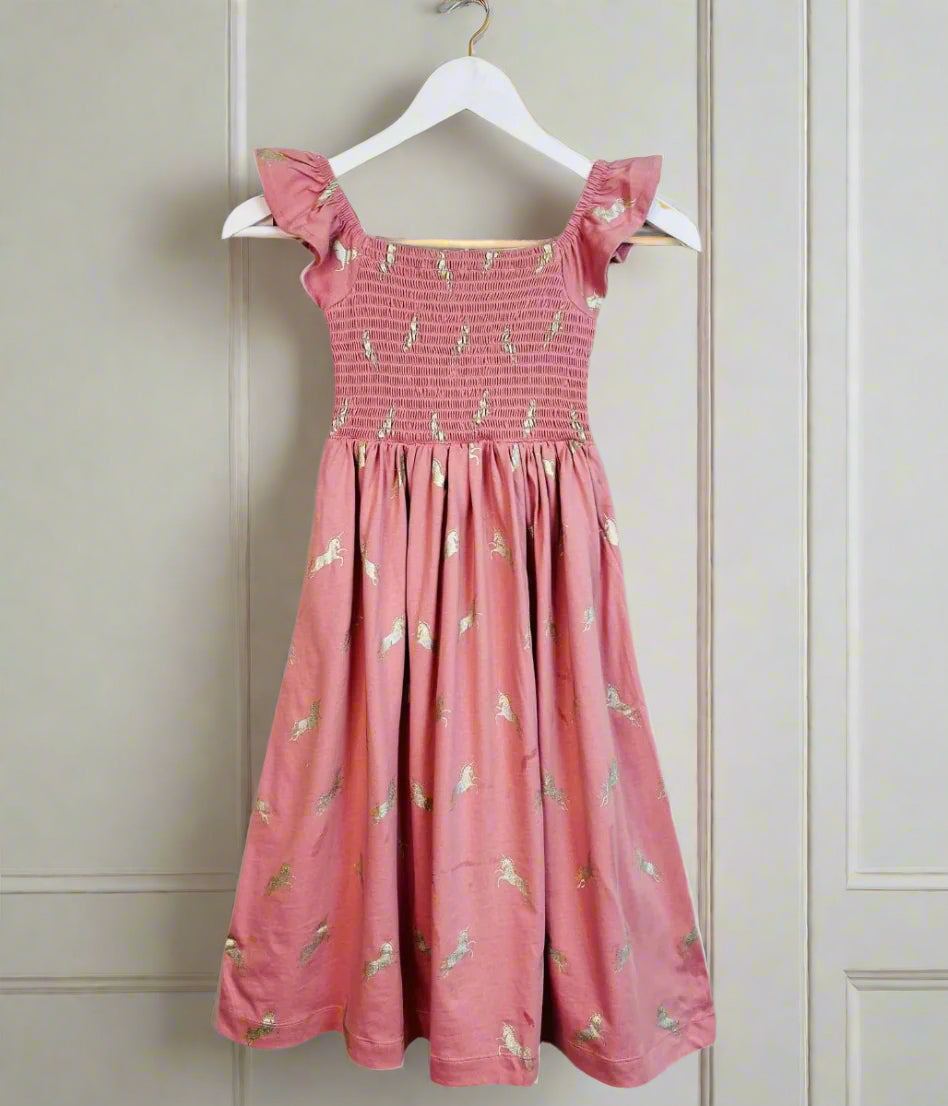 Girls Pink Unicorn Boden Dress