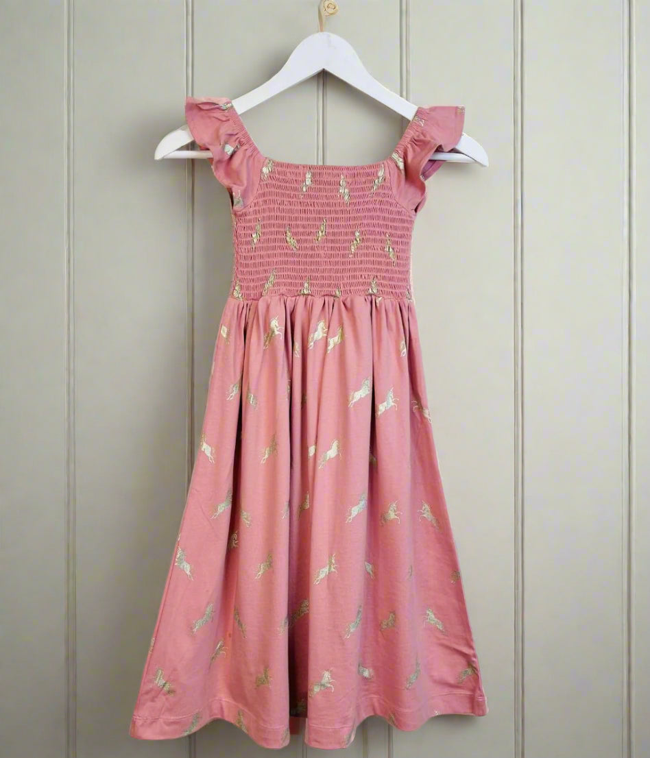 Girls Pink Unicorn Boden Dress