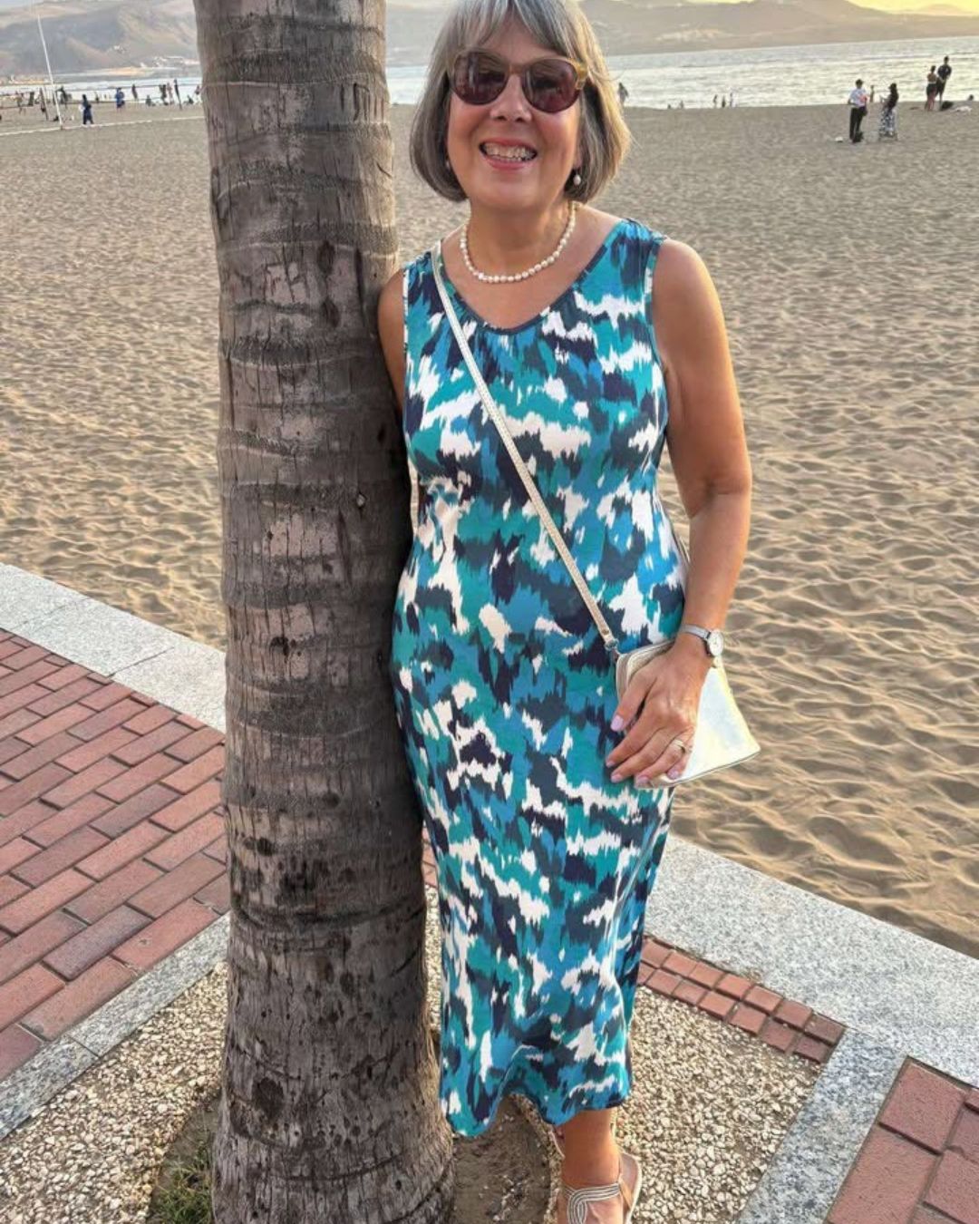 Blue Abstract Sleeveless Jersey Sundress
