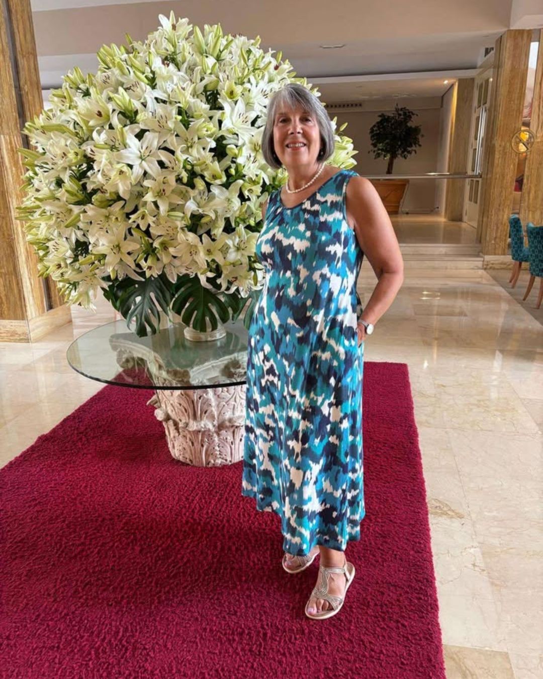 Blue Abstract Sleeveless Jersey Sundress