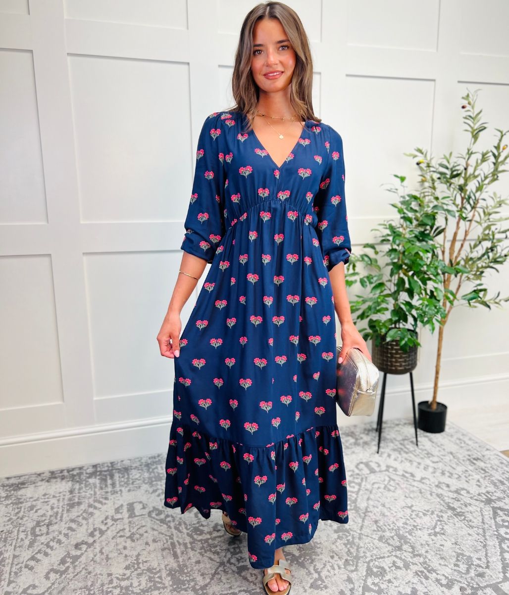 Navy Sienna Floral Midi Dress
