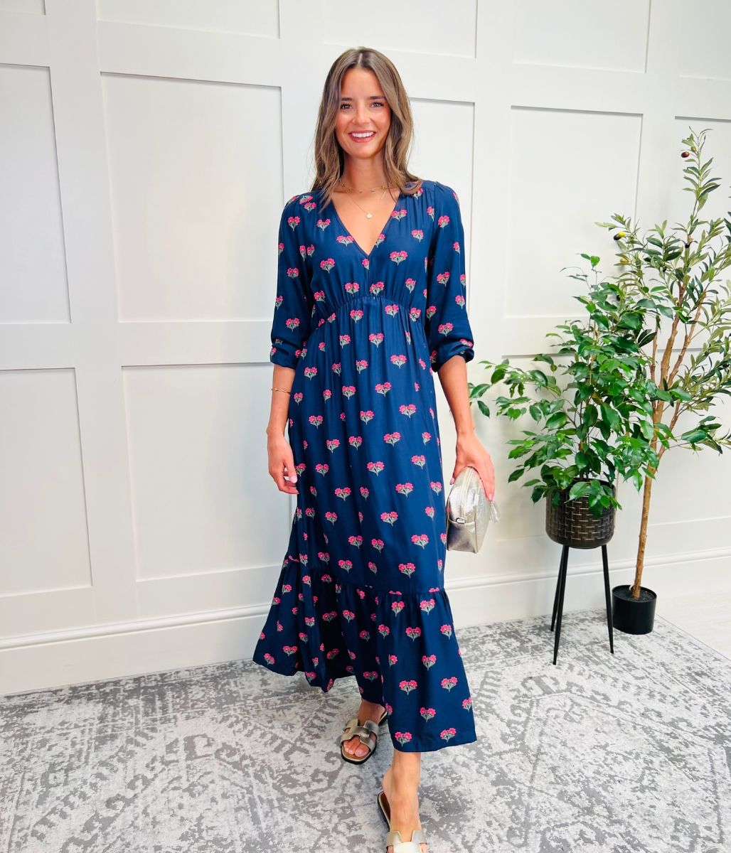 Navy Sienna Floral Midi Dress